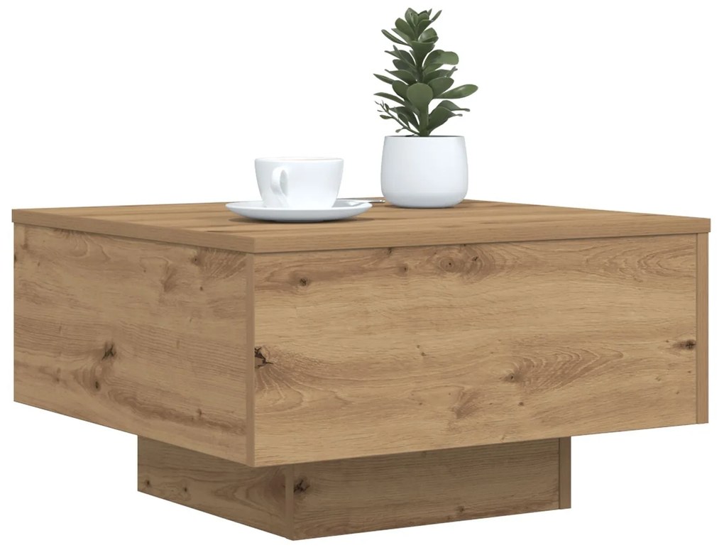 Mesa de Centro vidaXL com Luzes LED Carvalho Artesanal 55x55x31 cm