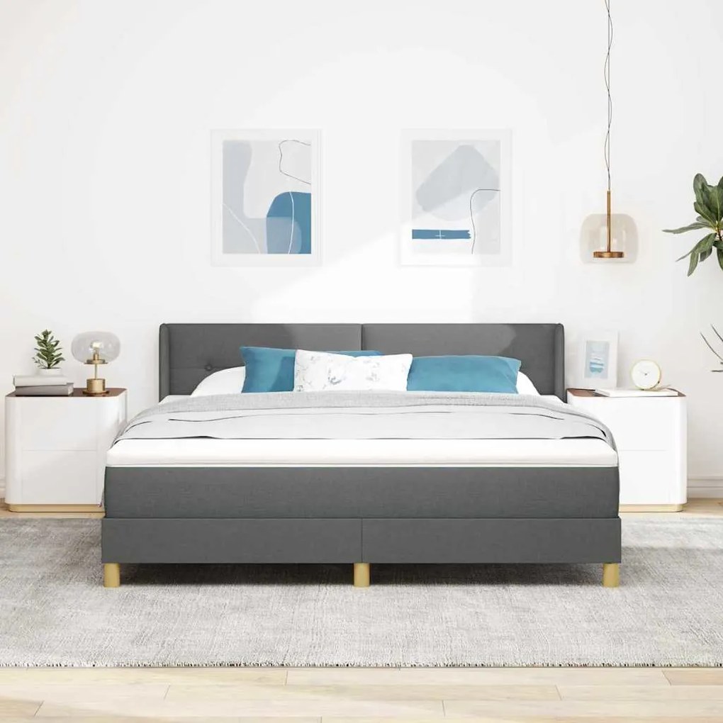 vidaXL Cama Box com Colchão Cinza Escuro, 180 x 200 cm, Tecido