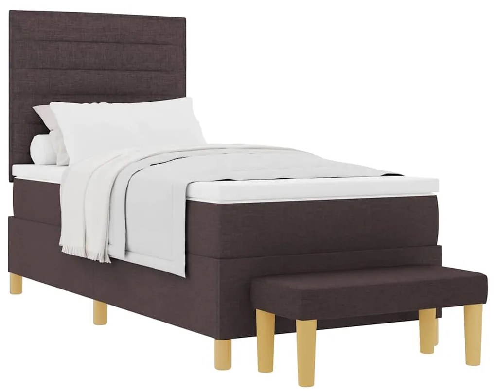 Cama Box com Colchão e Banqueta Castanho Escuro 90x200 cm Tecido