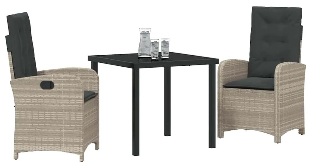 Conjunto de Jantar de Jardim com 3 Peças e Almofadas em Rattan Poliést