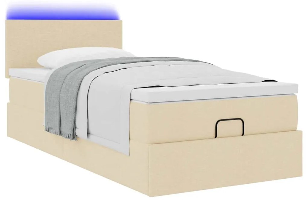 Cama otomana com colchão 100x200 cm tecido creme