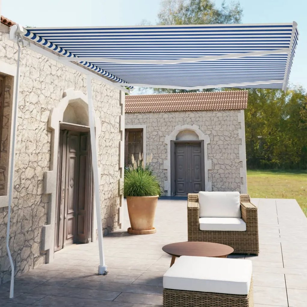 Toldo retrátil manual independente 350x250 cm azul e branco