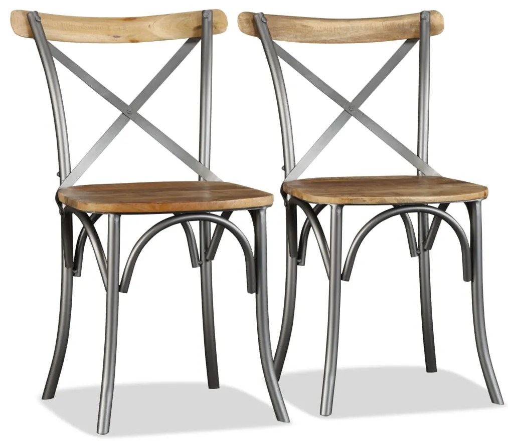 Cadeiras de jantar 4 pcs madeira mangueira maciça + encosto aço