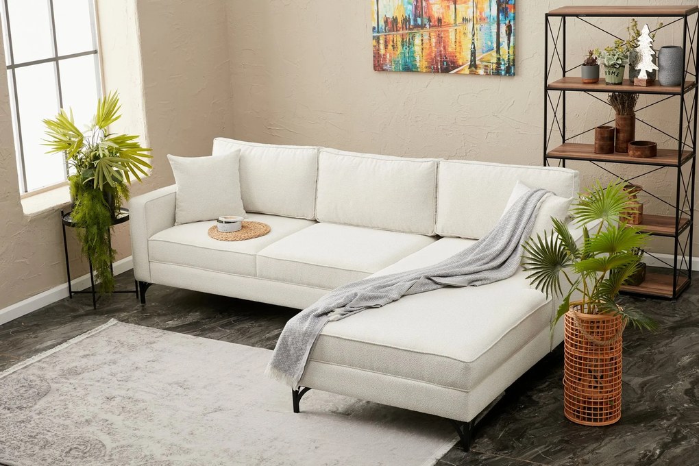 Sofá de Canto Berlin – Creme e Preto – 258 cm