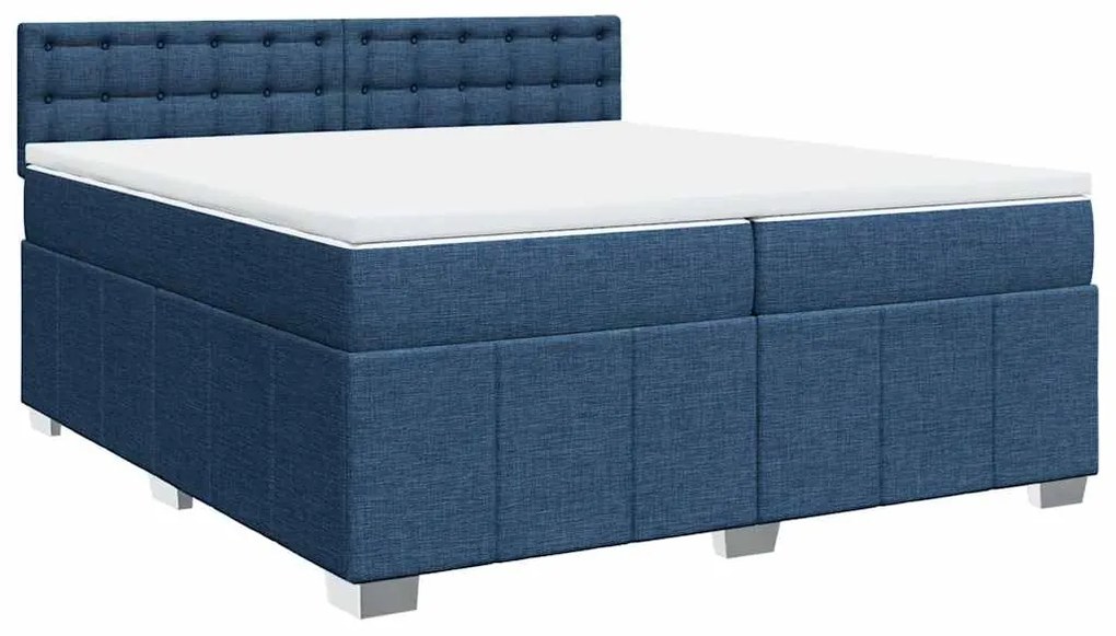 Cama com molas/colchão 200x200 cm tecido azul