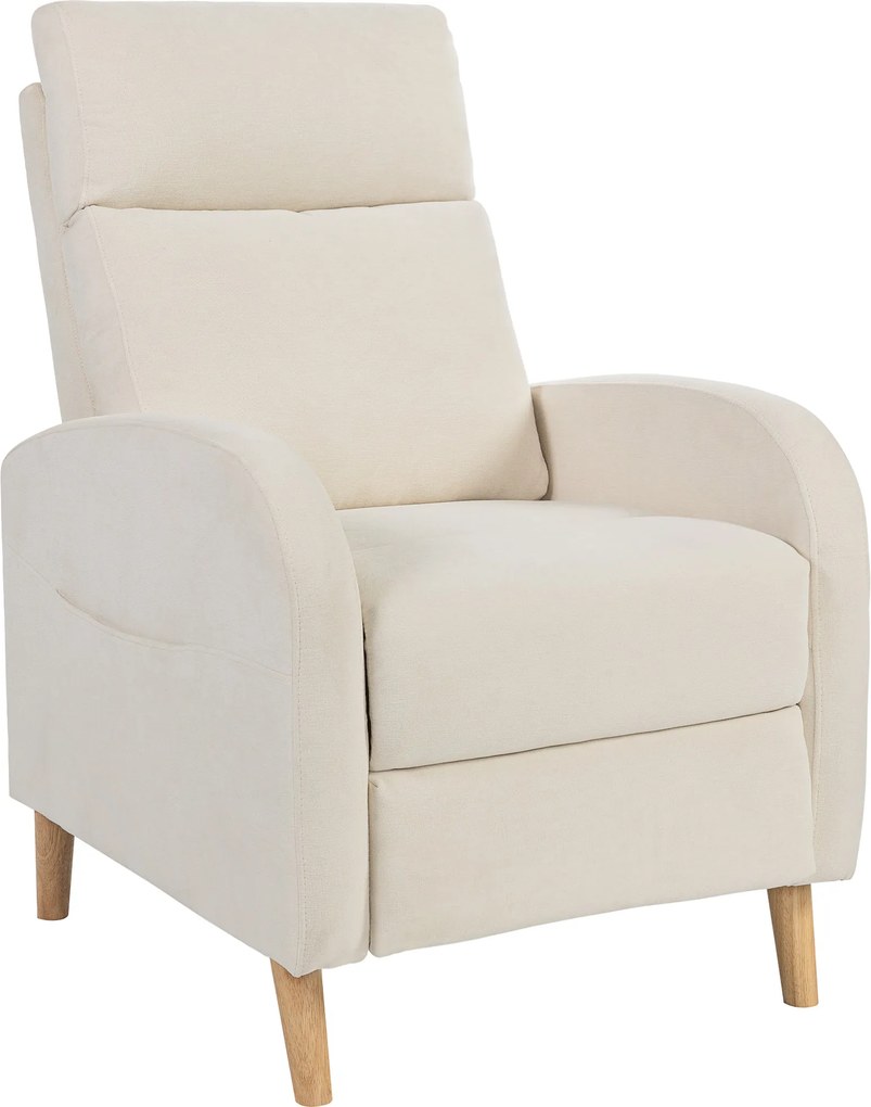 HOMCOM Poltrona Relax Reclinável Manual Estofada em Linho Sintético com Apoio para os Pés e Bolso Lateral 68x90x106 cm Creme | Aosom Portugal