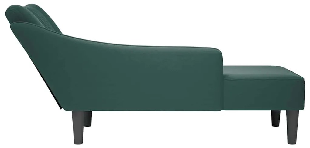 Chaise-longue com apoio de braço direito veludo verde escuro