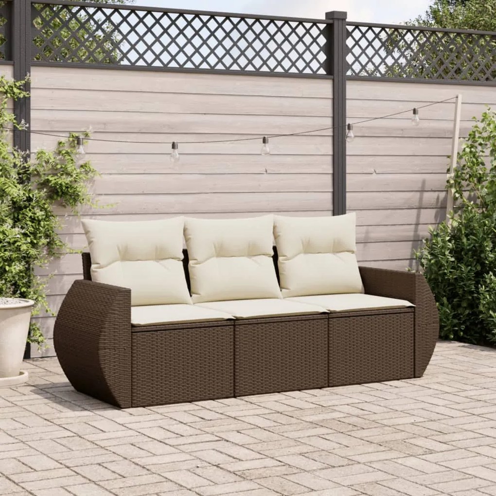 vidaXL 3 pcs conjunto sofás de jardim com almofadões vime PE castanho