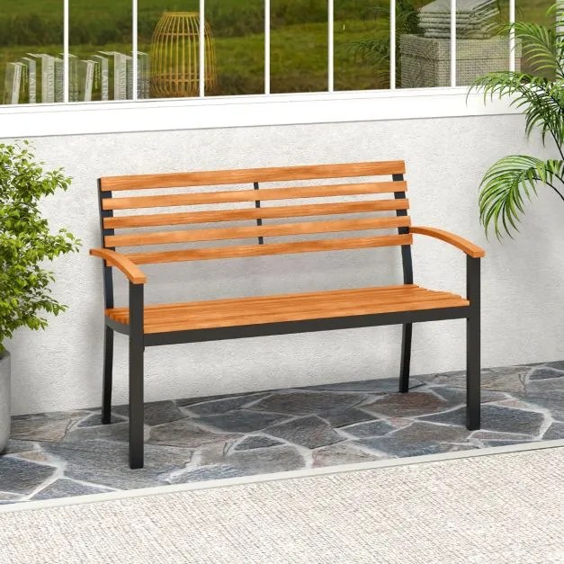 Banco Jardim 118 x 59 x 86 cm de dois lugares em madeira de acácia com Estrutura metálica preta e natural