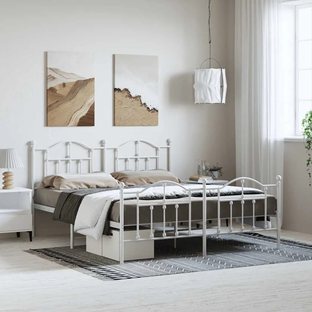Estrutura de cama com cabeceira e pés 183x213 cm metal branco