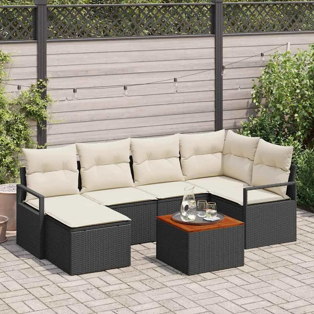 vidaXL Conjunto de Sofá de Jardim com almofada 7 pcs Preto vime PE