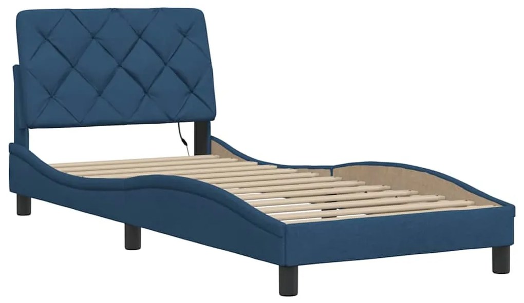 Estrutura de cama com LED sem colchão 90x190 cm tecido azul