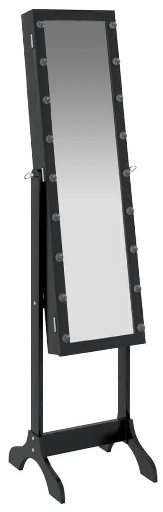 Espelho de Pé Belu com Luzes LED e Guarda Joias - Preto - Design Moder
