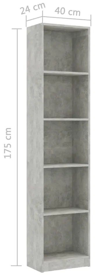 Estante com 5 prateleiras 40x24x175 cm contraplacado cinzento