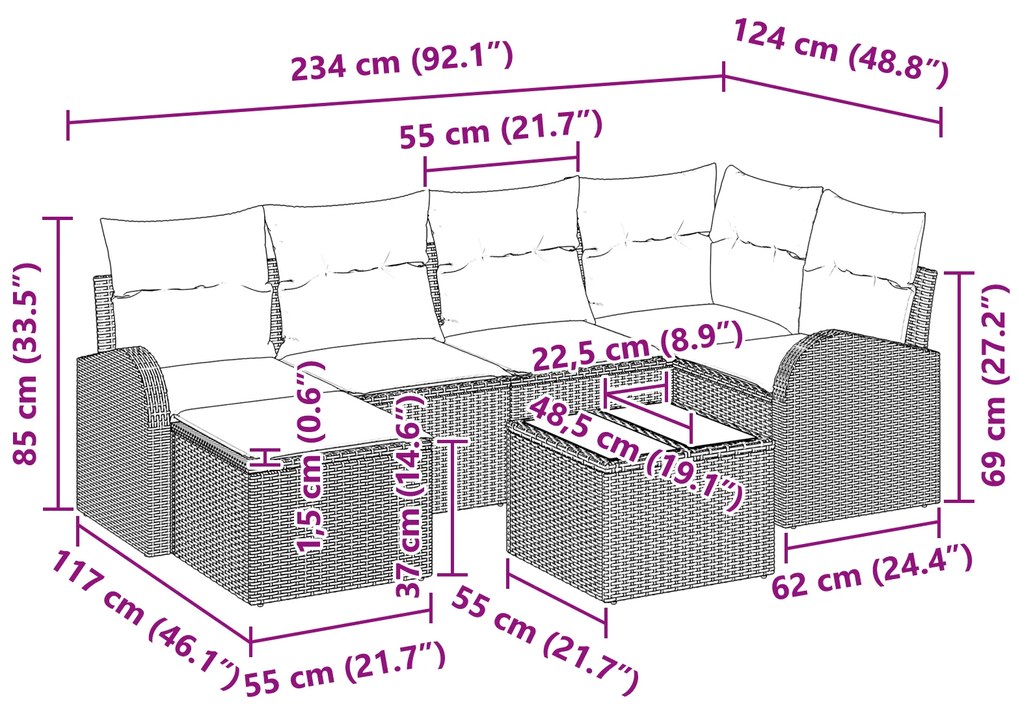 Conjunto de Sofá de Jardim com Almofadas Cinza Rattan Polimérico
