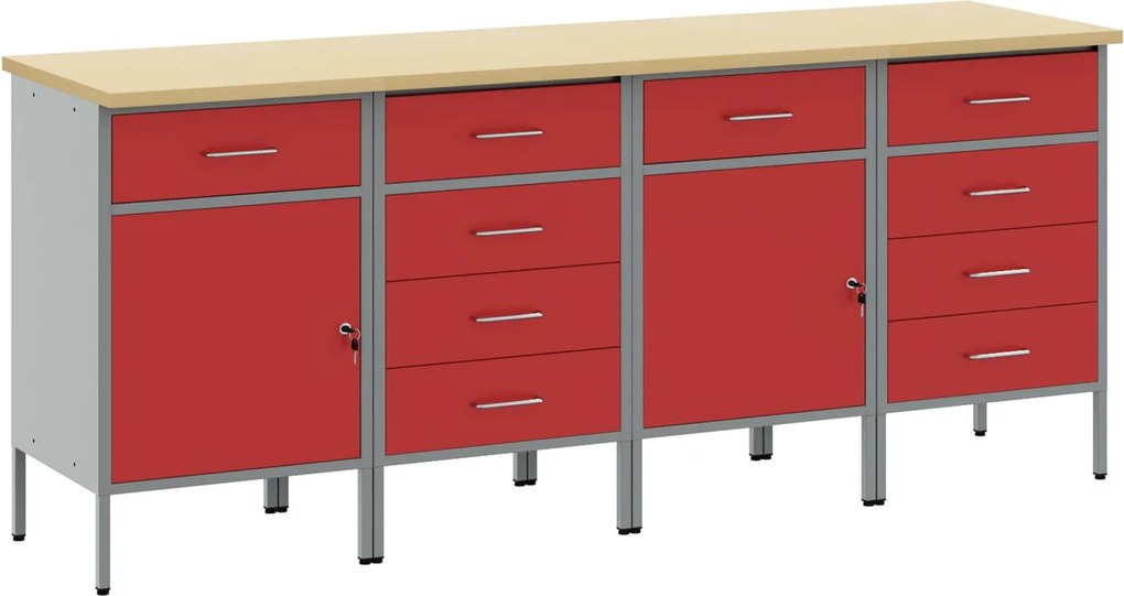 vidaXL Armário de Trabalho 4 pcs Vermelho e Cinza 200 x 55 x 85 cm