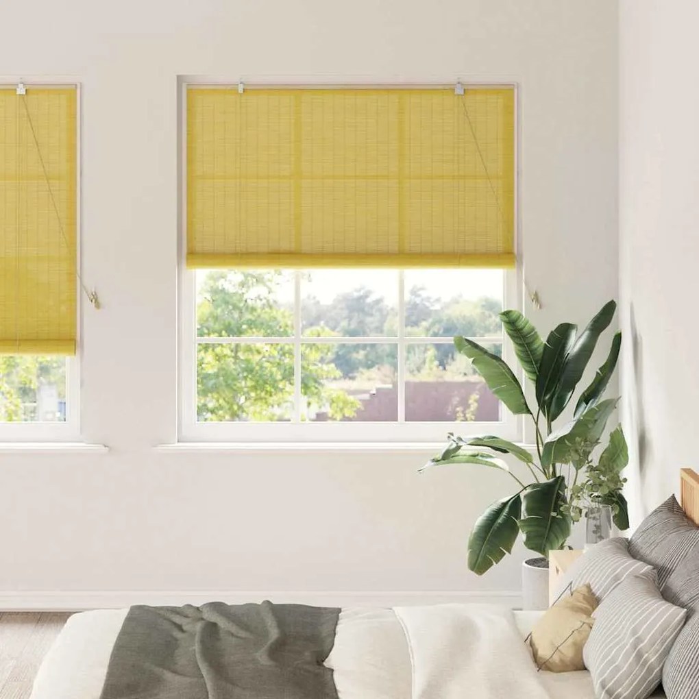 vidaXL Estores de rolo com cortinas Manual Amarelo 140 x 220 cm Bambu