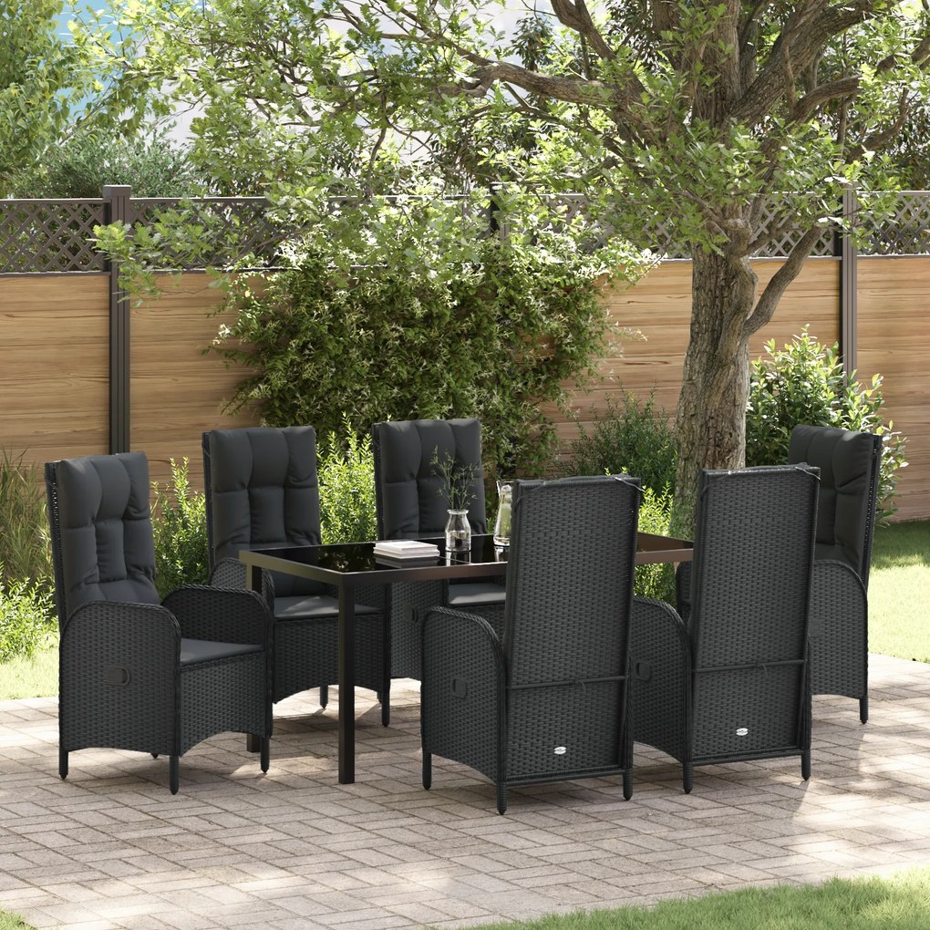 vidaXL Conjunto de Jantar para Jardim de 7 Peças Preto Vime PE
