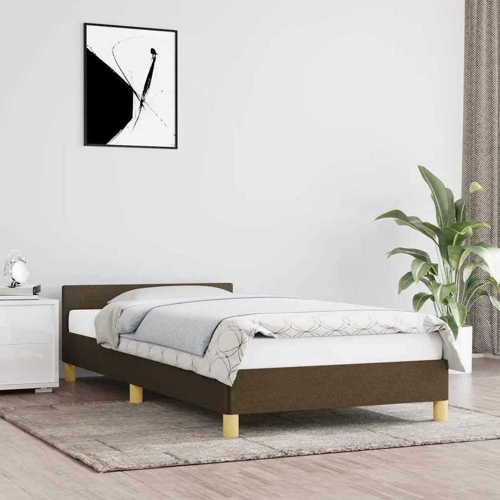 Estrutura de cama sem colchão 90x200 cm tecido castanho-escuro