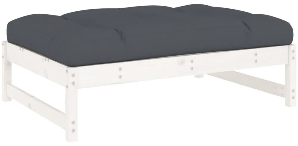 5pcs conjunto lounge jardim c/ almofadões madeira maciça branco