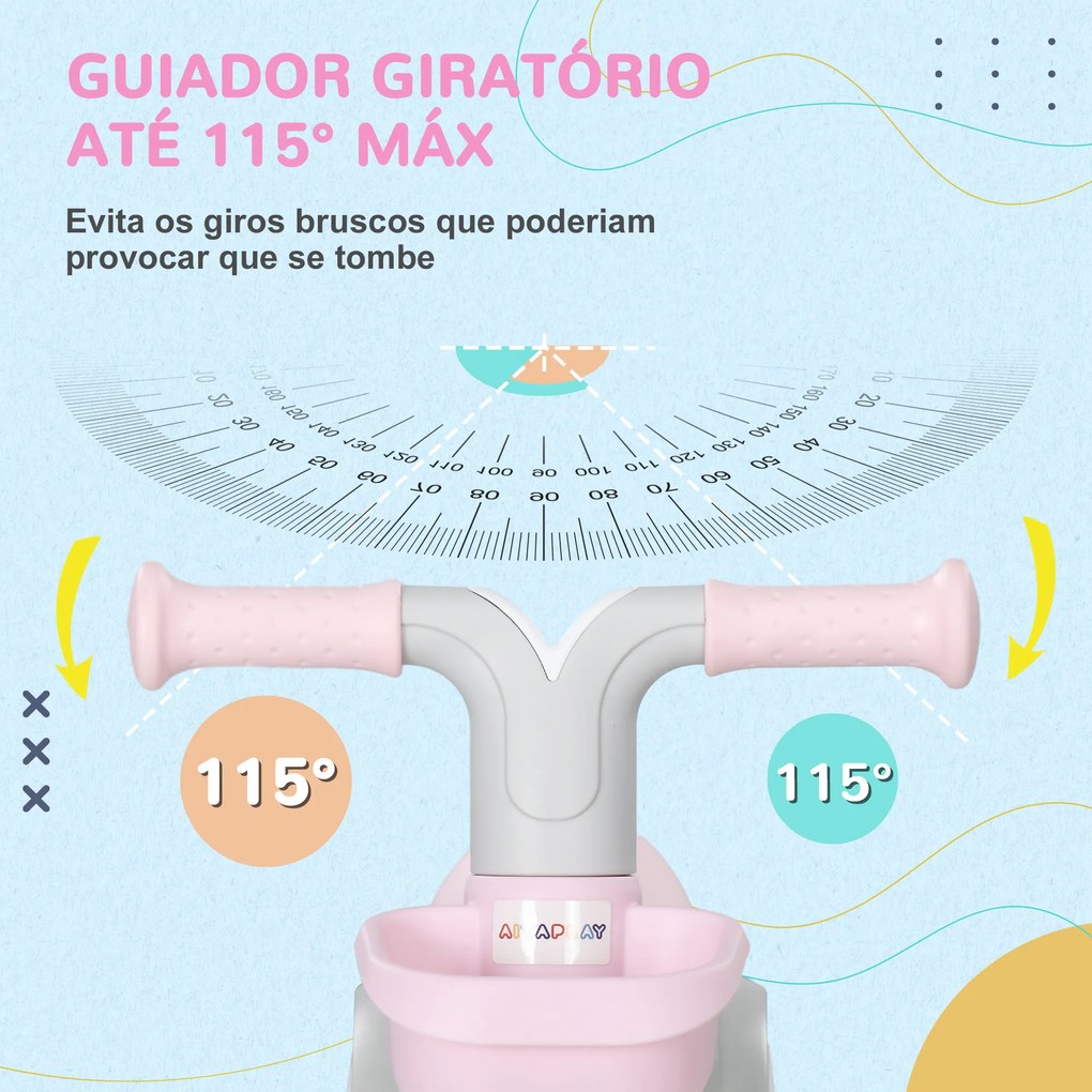 Bicicleta sem Pedais para Crianças de 12-36 Meses Bicicleta de Equilíbrio com Assento Ajustável 56x27x39 cm Rosa