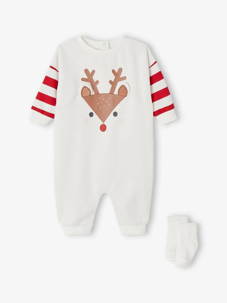 Conjunto de Natal pijama com rena + meias, para bebé cru
