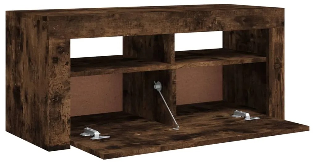 Móvel de TV com luzes LED 90x35x40 cm carvalho fumado