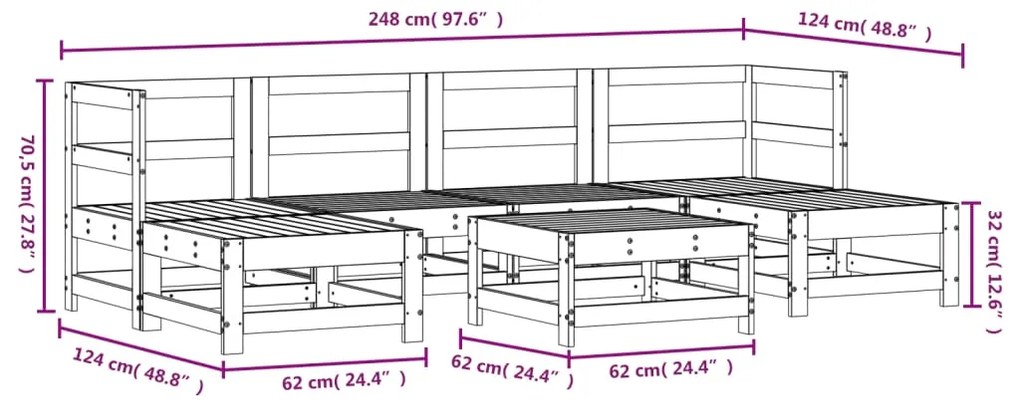 7 pcs conjunto lounge de jardim madeira de pinho impregnada