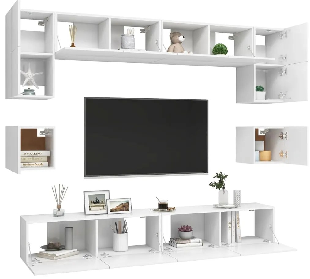 8 pcs conjunto de móveis de TV derivados de madeira branco