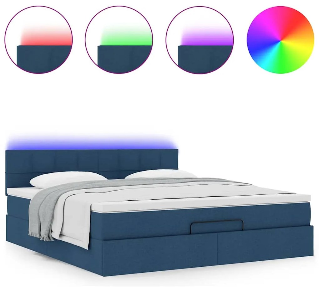 Estrutura de cama otomana com colchão 160x200 cm tecido azul
