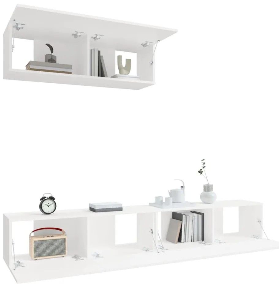 Conjunto móveis de TV 3 pcs madeira processada branco