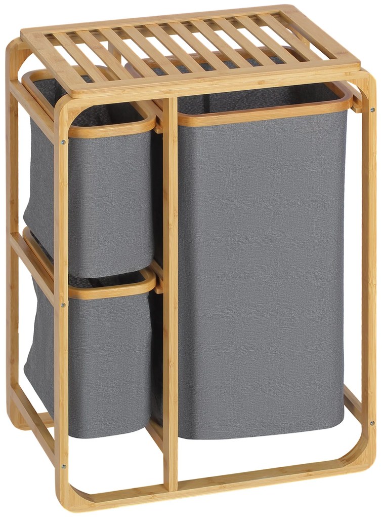 Cesto para Roupa Suja de Bambu Cesto de Roupa com 3 Bolsas de Tecido A