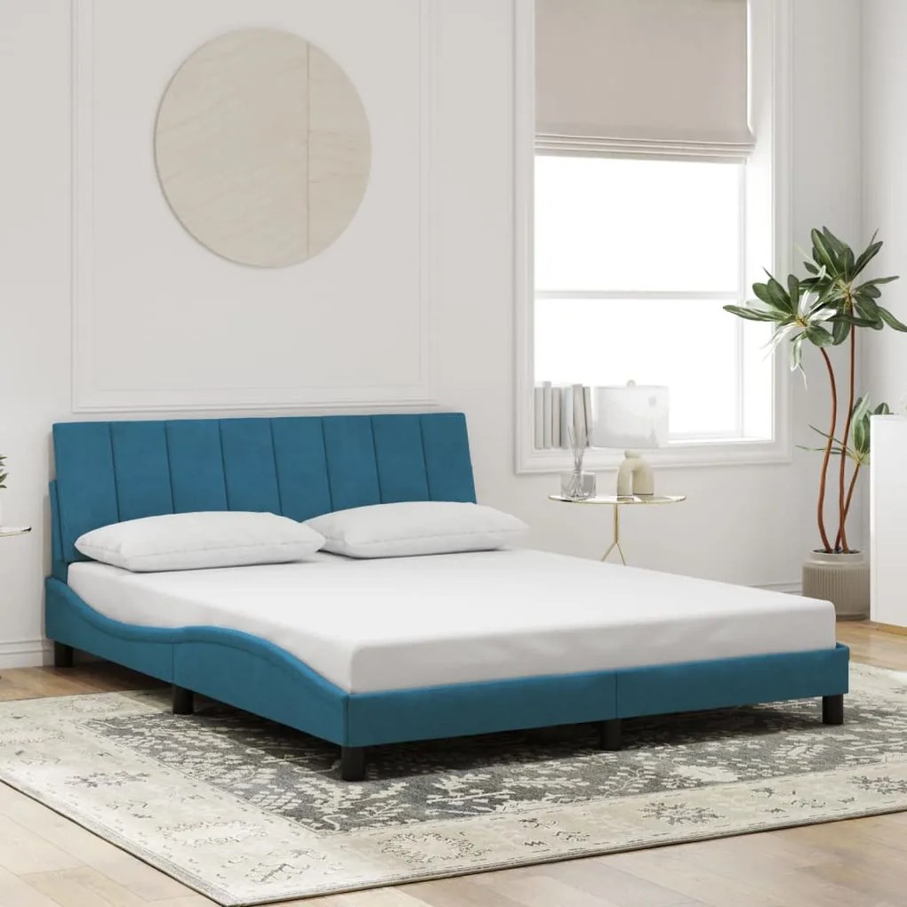 vidaXL Estrutura de cama sem colchão Hanko 160x200 cm veludo azul