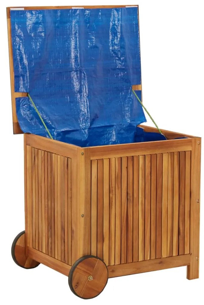 Caixa arrumação jardim c/rodas 60x50x58cm madeira acácia maciça