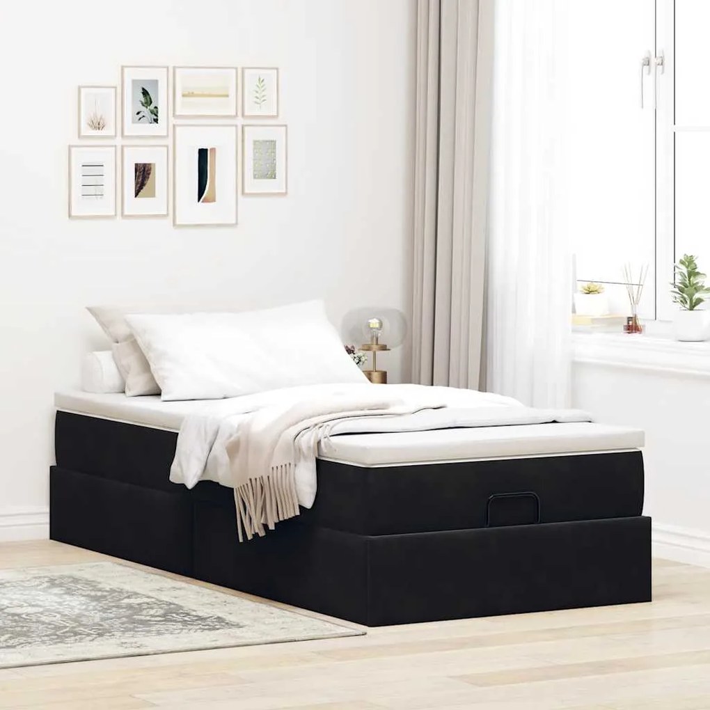 Estrutura de cama otomana com colchão preto 80x200cm veludo