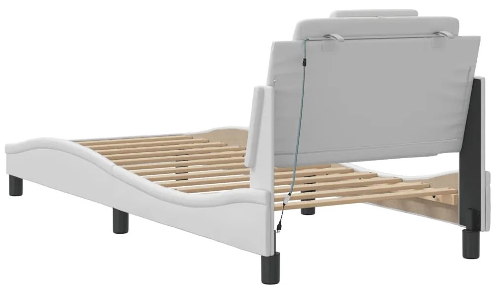 Estrutura de cama c/ luzes LED 90x190cm couro artificial branco