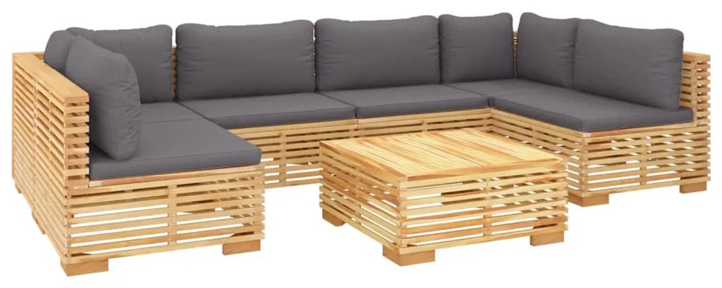 7 pcs conjunto lounge jardim c/ almofadões madeira teca maciça