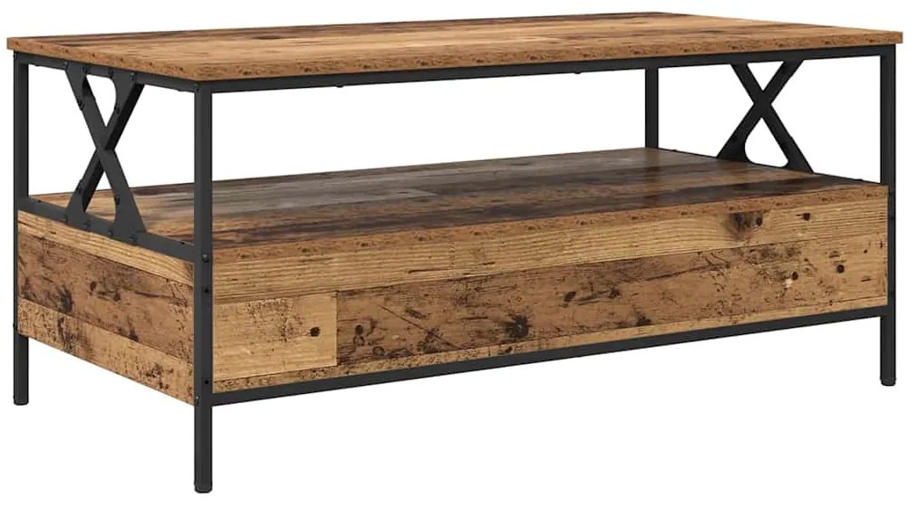 Mesa de centro com gaveta com prateleira Madeira antiga 100 x 51 x 45