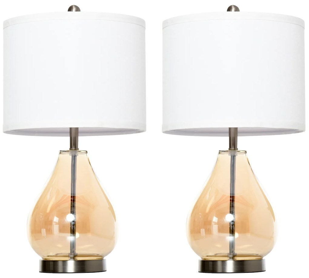 HOMCOM Conjunto de 2 Candeeiros de Mesa com Ecrã de Linho Suporte para Lâmpada E27 Máx. 40W Ø30x56 cm Branco