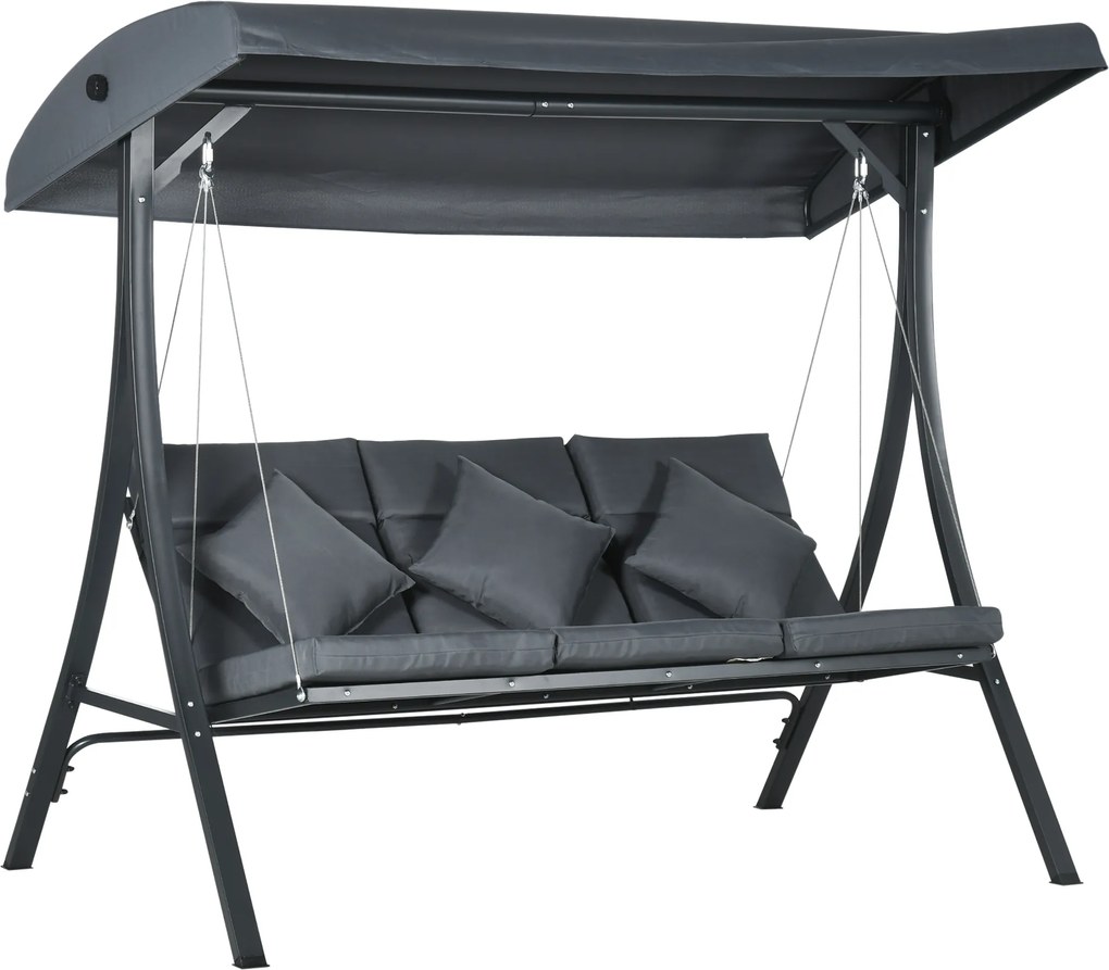 Baloiço de Jardim Exterior de 3 Lugares com Toldo Ajustável e Estrutura de Aço 202x115x168 cm Cinzento Escuro