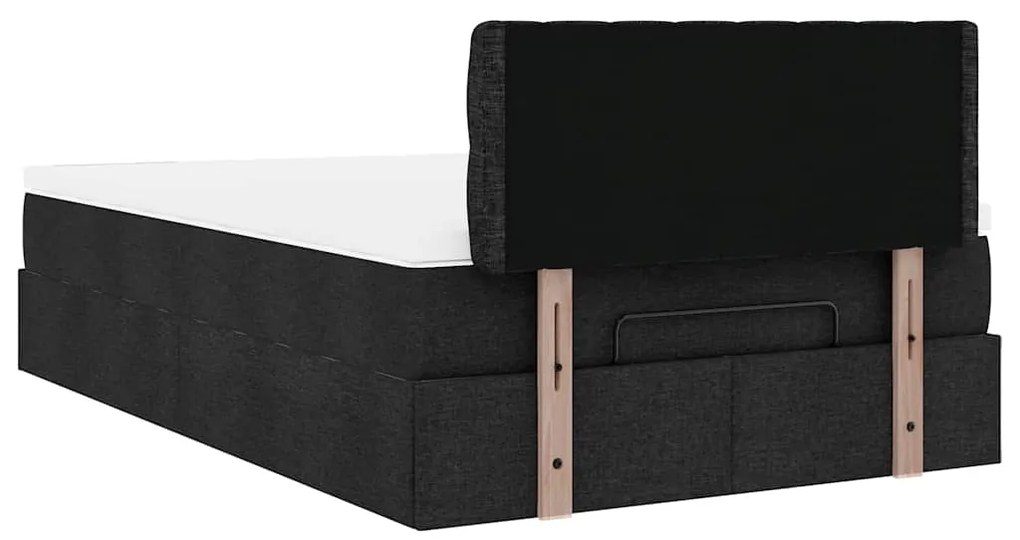 Cama otomana com colchão 120x200 cm tecido preto