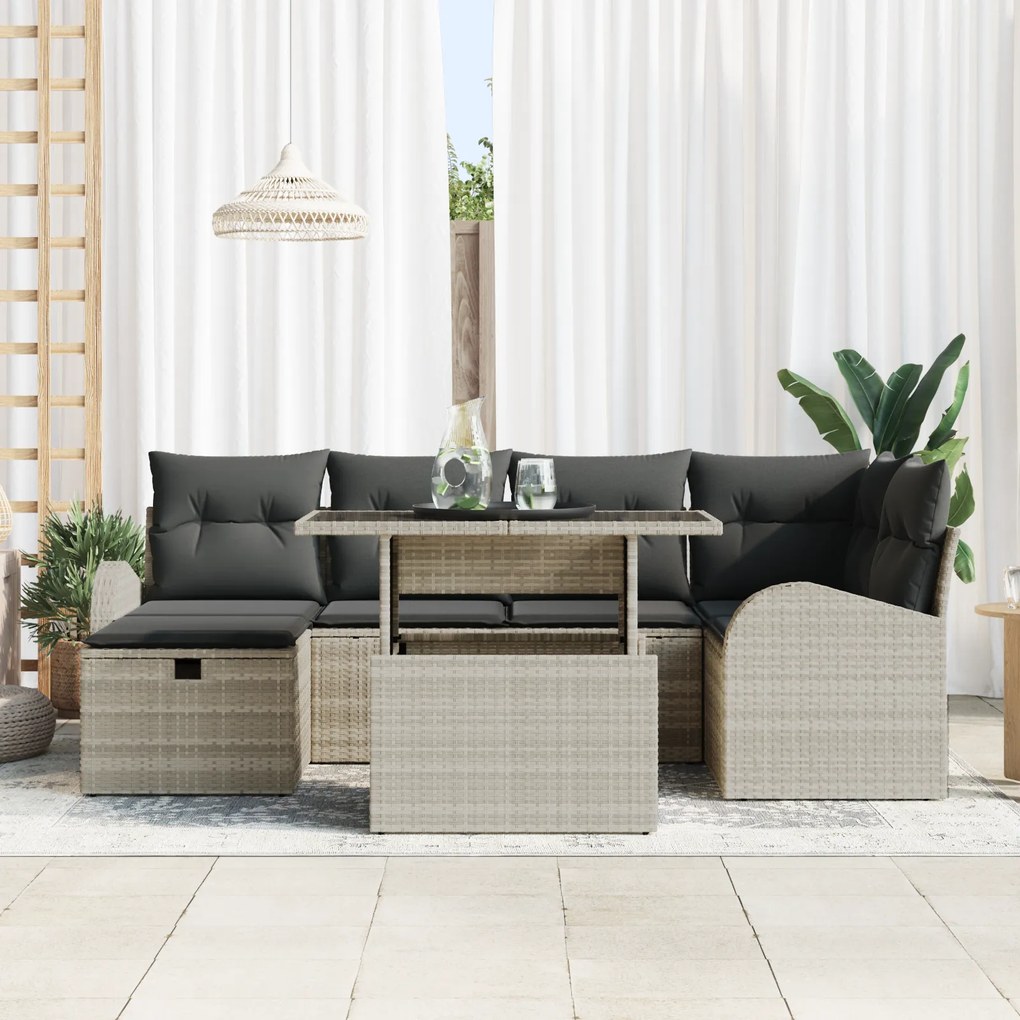 Conjunto de Sofás para Jardim com Almofadas Cinza Claro Rattan de Poli