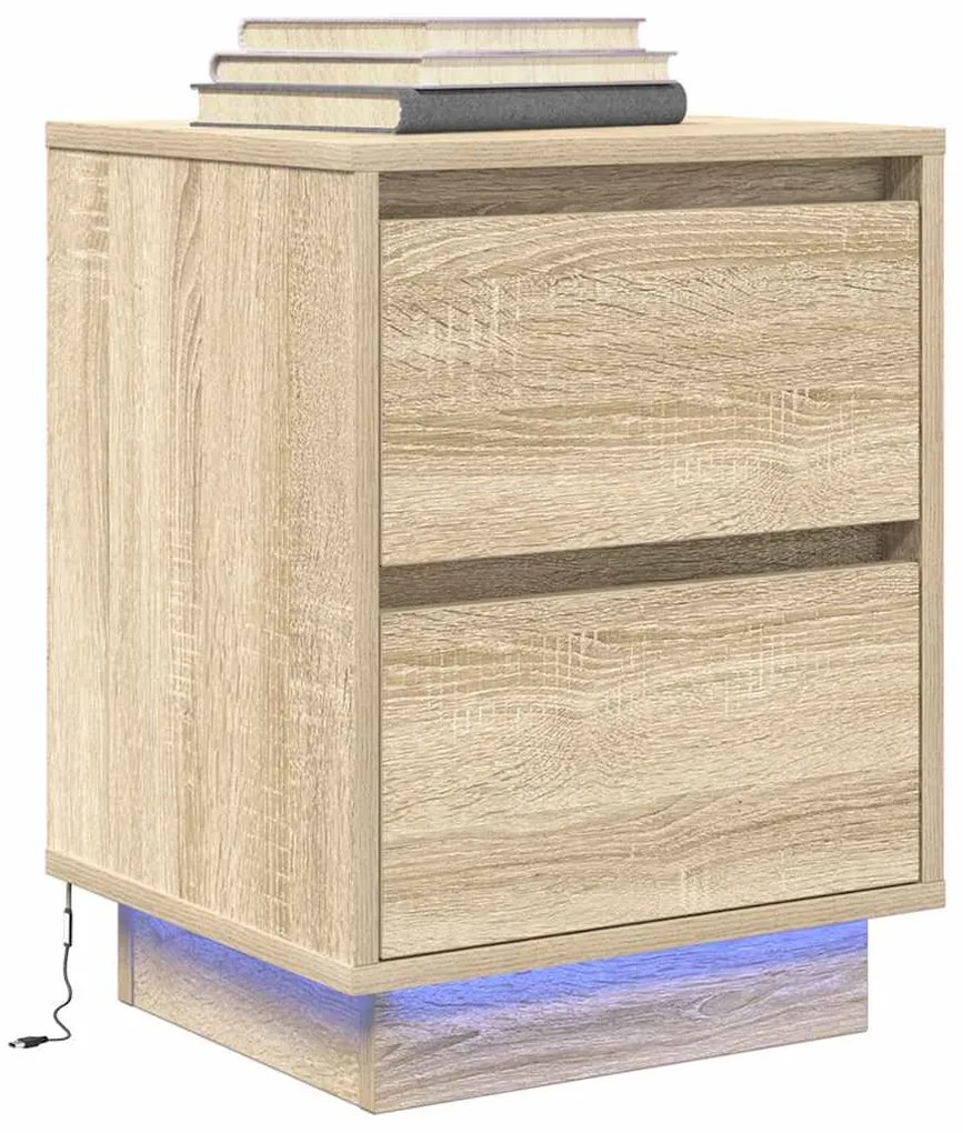 Mesas cabeceira c/ luzes LED 2 pcs 38x34x50cm carvalho sonoma