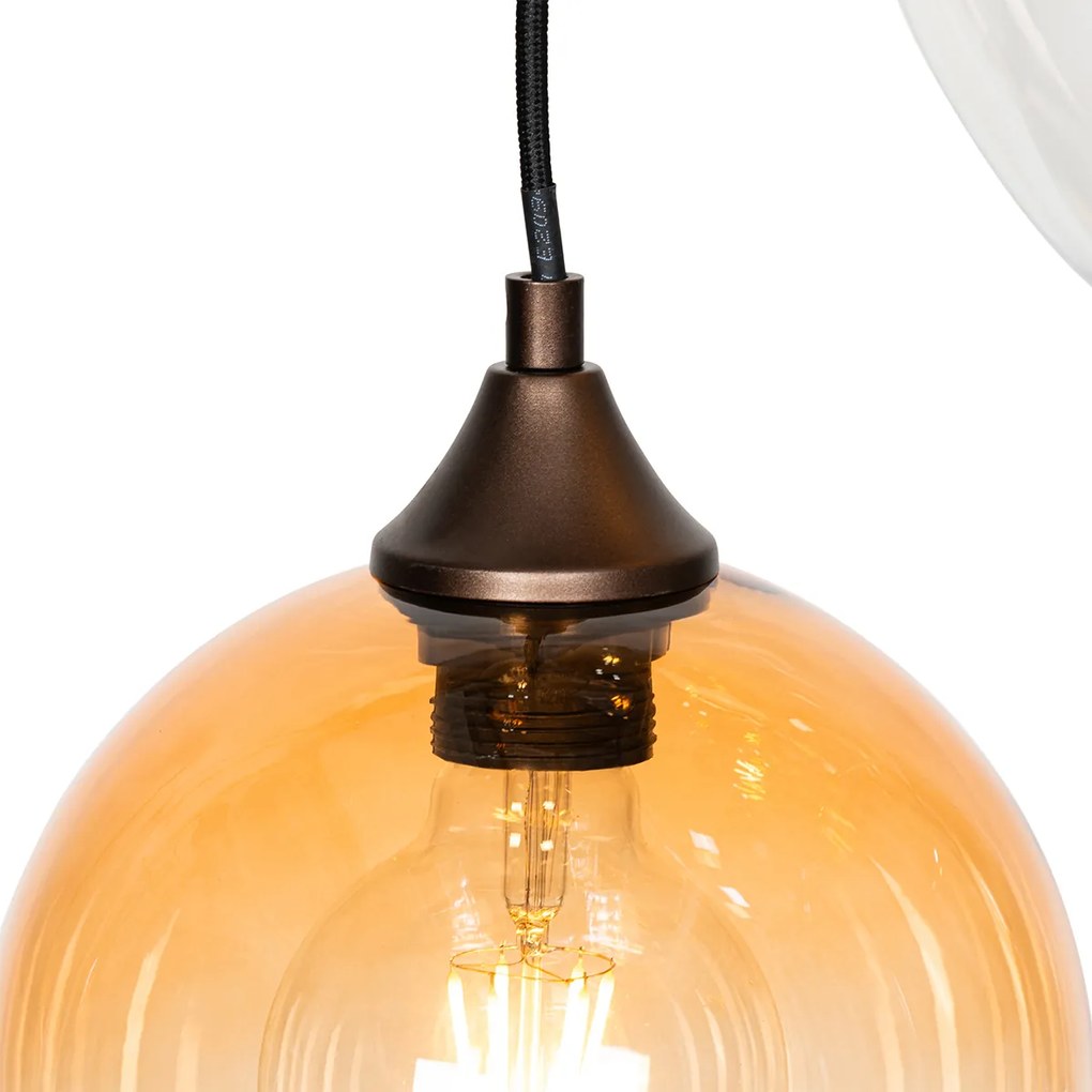 Candeeiro de suspensão Art Déco bronze escuro com vidro âmbar 7 luzes - Sandra Art Deco