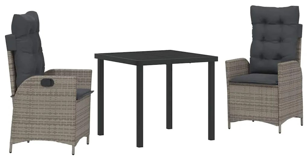 Conjunto de Jantar de Jardim com 3 Peças e Almofadas Cinza em Rattan d