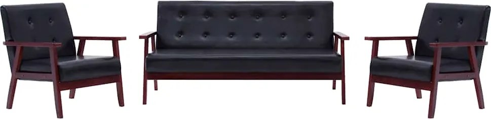 Conjunto de sofás 3 pcs couro artificial preto