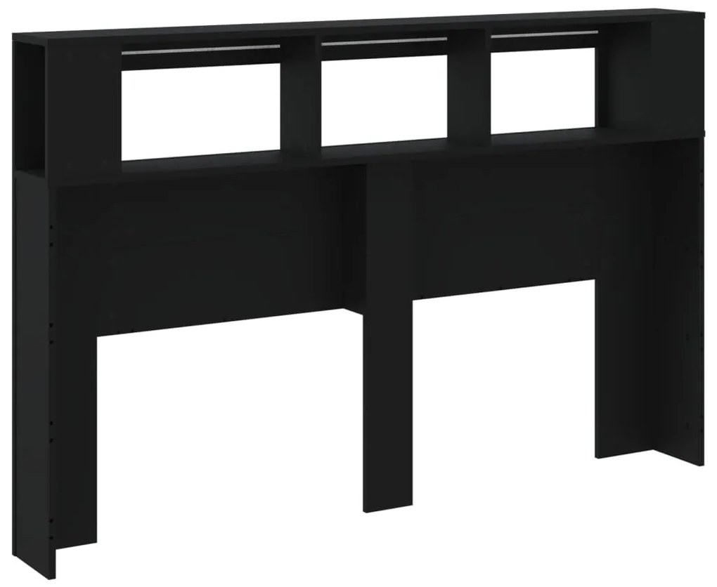 Cabeceira cama c/ LEDs 160x18,5x103,5 cm deriv. madeira preto