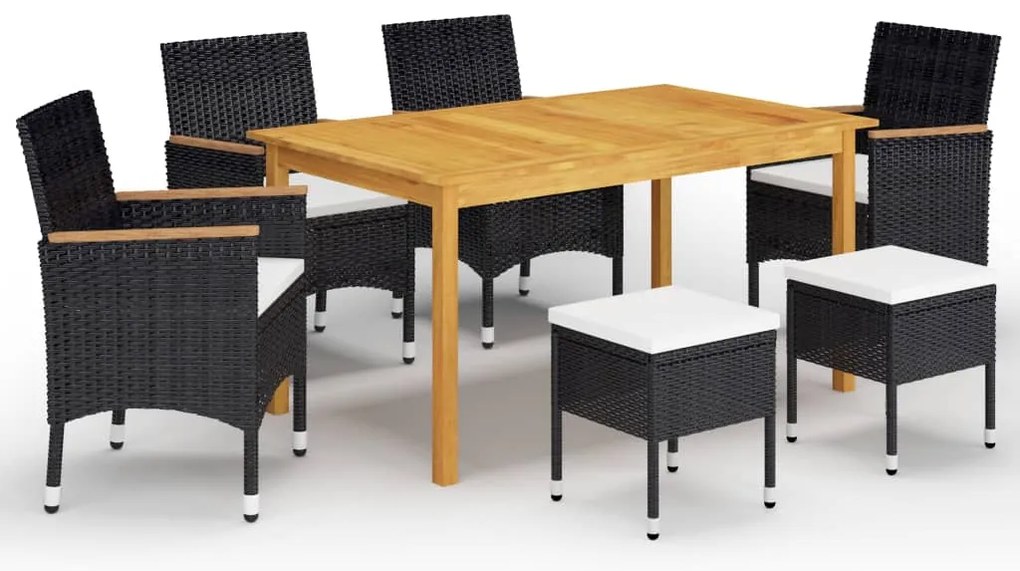 7 pcs conjunto de jantar para jardim preto