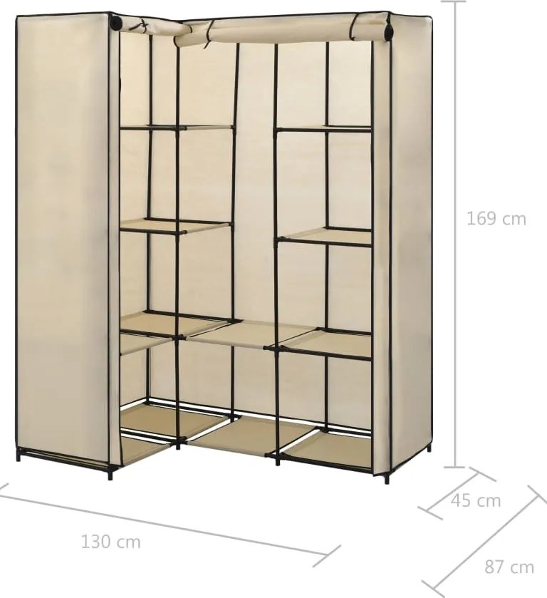 Roupeiro de canto 130x87x169 cm creme