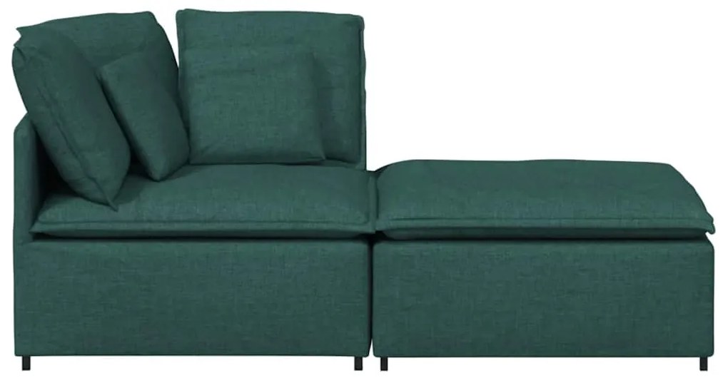 Sofá modular com pufes e almofadas tecido verde-escuro